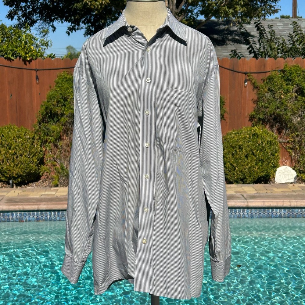 Eterna Dark Gray and White Pinstripe Button Down